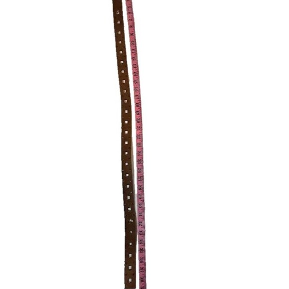 Women’s Brown Leather Belt M/L Genuine Leather Square Brass Buckle Casual Chic - Picture 5 of 6